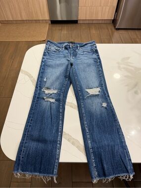 Buckle Women's Distressed Wide-Leg Jeans in Blue Wash